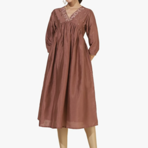 Women's Silk Blend Relaxed Fit A Line Yoke Embroidered A-Line Kurta