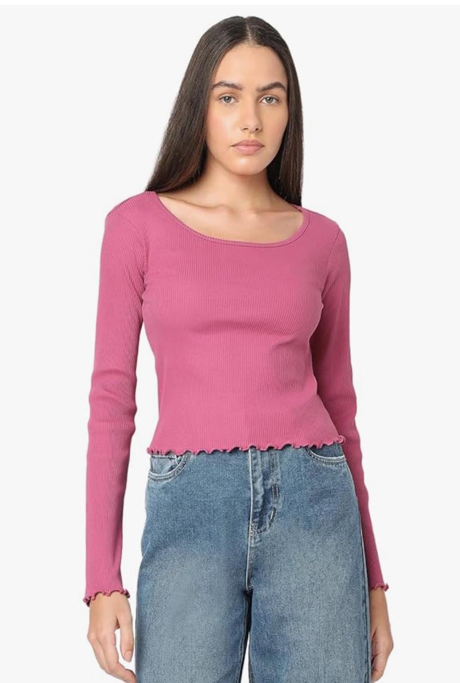 Women Cotton Solid Slim Fit Full Sleeves Top | Lettuce Hemline