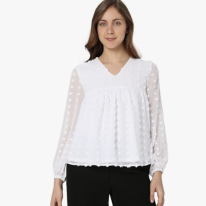 Textured Polyester V Neck Women's Top