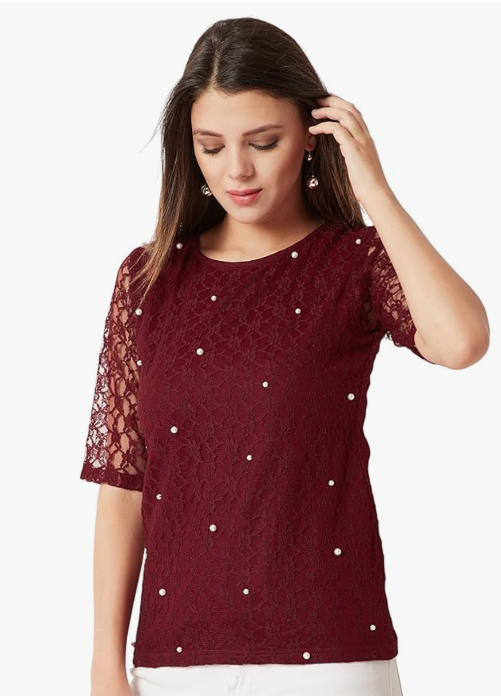 Women's Collared V-Neck 3/4 Sleeve Cotton Top